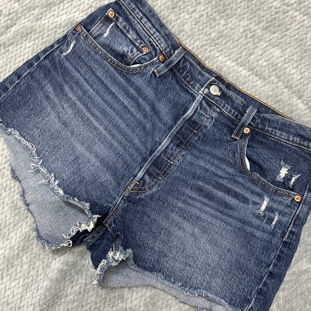 Levi's 501 Women's‎ 33 Shorts Original Dark Denim Distressed Cutoffs Daisy Dukes